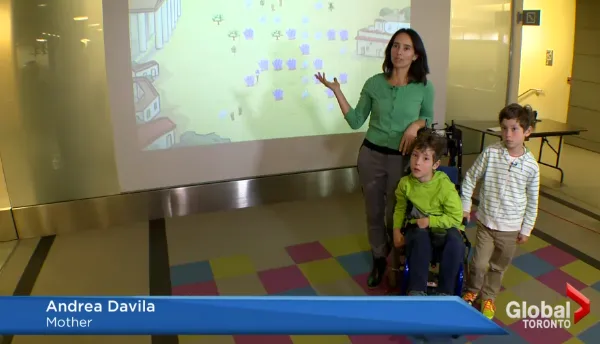 A mother with her sons at Holland-Bloorview Children's Rehabilitation Hospital.